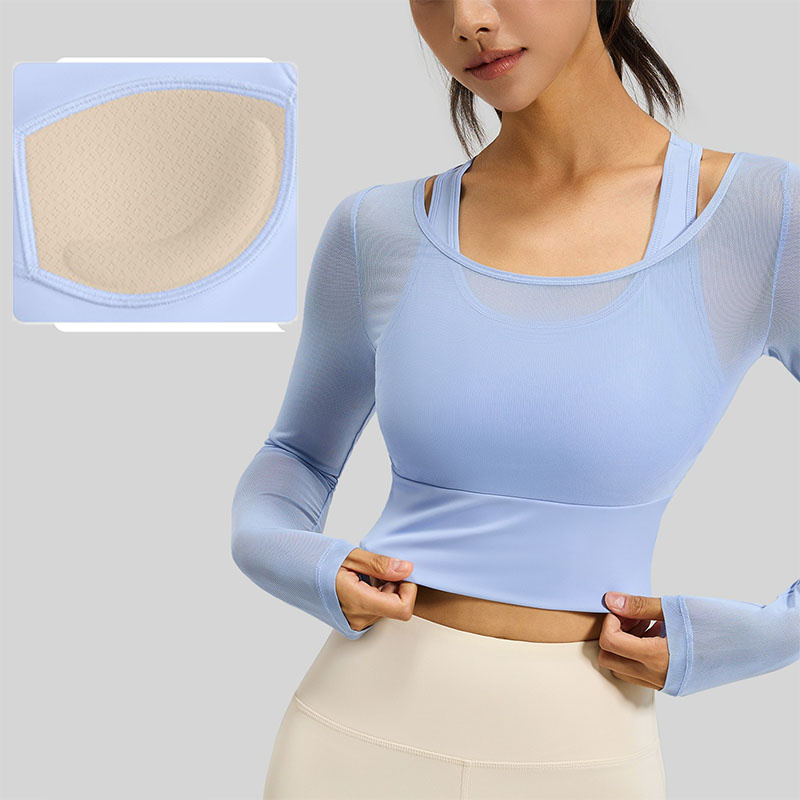 Sheer Mesh Bra - Aiithuug Yoga Crop Uzun Kollu Şeffaf